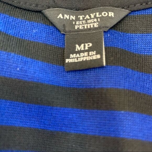 Ann Taylor Petite Medium Long Sleeve Blue Black Striped Shift Dress - Picture 7 of 9